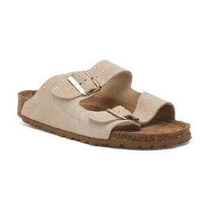 Beige Studded Slide Sandals